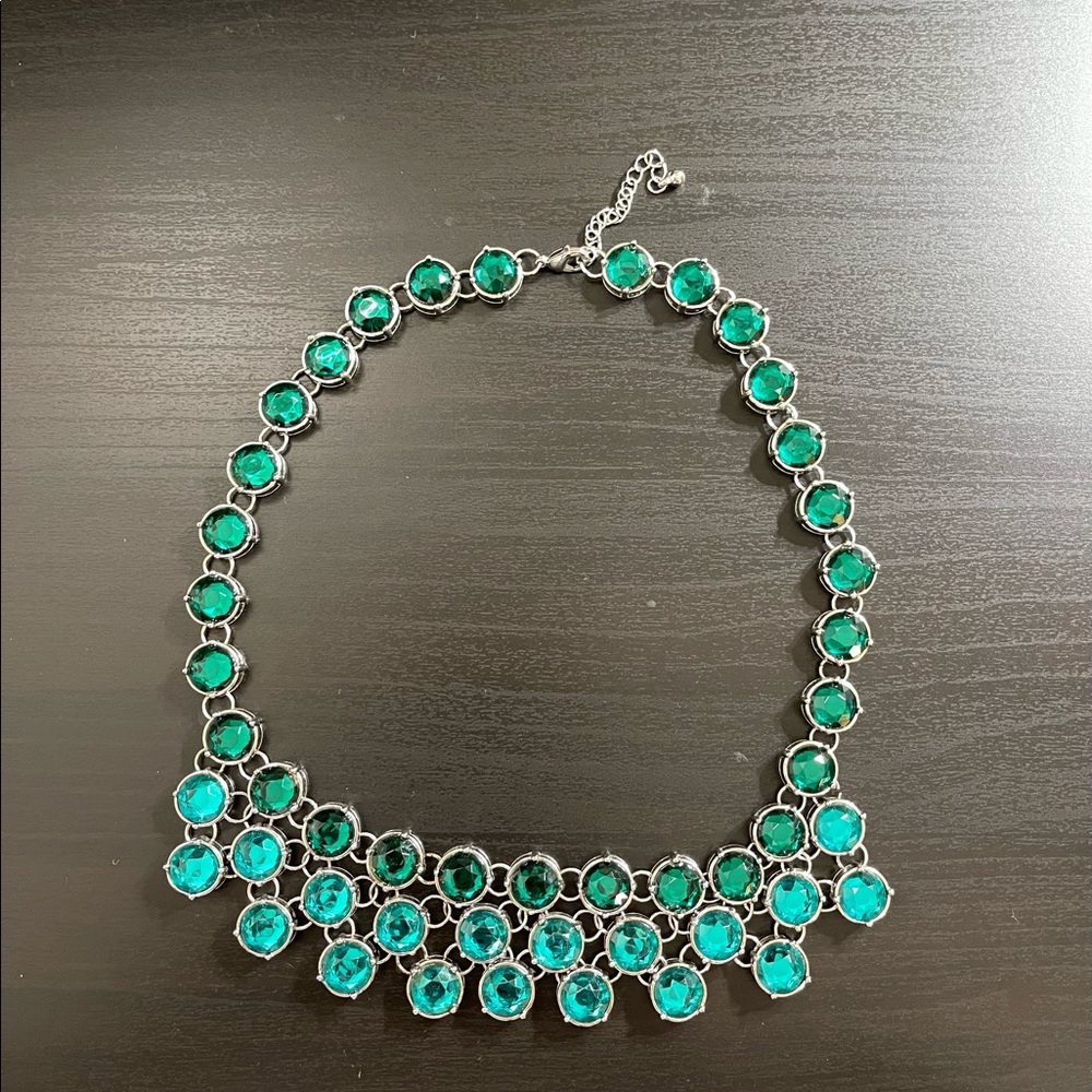 Teal green and silver fashion necklace